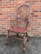 A MODERN WINDSOR HOOP BACK ARMCHAIR WITH UPHOLSTERED SEAT