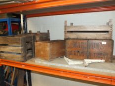 VINTAGE CRATES TO INCLUDE MARSTONS AND OTHERS TOGETHER WITH A MARBLE SHELF AND BRACKETS
