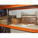 VINTAGE CRATES TO INCLUDE MARSTONS AND OTHERS TOGETHER WITH A MARBLE SHELF AND BRACKETS