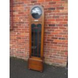 AN OAK ART DECO LONGCASE CLOCK CASE, NO MOVEMENT INSIDE, H 192CM CLOCK DIAMETER APERTURE 29CM