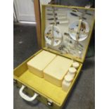 A VINTAGE YELLOW BREXTON PICNIC HAMPER