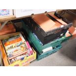 A LARGE QUANTITY OF ASSORTED BOOKS, DVDS ETC. (PLASTIC TRAYS NOT INCLUDED)