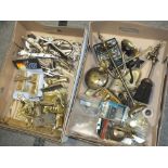 TWO TRAYS OF BRASSWARE, CONSISTING OF DOOR HANDLES, DRAWER HANDLES ETC.