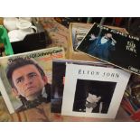 A BOX OF LP RECORDS TO INCLUDE ELTON JOHN, ELO, BEACH BOYS ETC