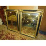 A PAIR OF MODERN BLACK AND GILT RECTANGULAR WALL MIRRORS 94 X 69 CM (2)