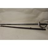 A VINTAGE CEREMONIAL SWORD WITH METAL SCABBARD, BLADE LENGTH 86 CM
