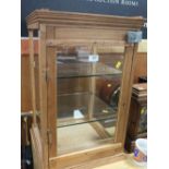 A PINE THREE TIER GLASS DISPLAY CABINET, H 64 CM, W 41 CM, D 41 CM