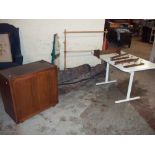 A SELECTION OF ITEMS TO INCLUDE RUGS, A HOSTESS TROLLEY, HAMMOCK AND EMBROIDERY STAND