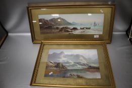 TWO FRAMED AND GLAZED WATERCOLOURS DEPICTING SEASCAPES