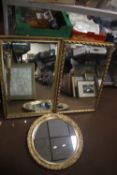 THREE GILT MIRRORS, THE LARGEST 73 X 47 CM