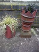 TWO CHIMNEY POT PLANTERS