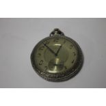 AN ELGIN WHITE METAL CASED OPEN FACED POCKET WATCH WITH SUB SECONDS DIAL AND FOLIATE DECORATION