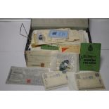 A BOX OF ASSORTED EPHEMERA AND FDCS TO INCLUDE PHOTOGRAPHS, STAMPED RECEIPTS, CERTIFICATES ETC.