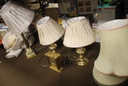 A COLLECTION OF LAMPS TO INCLUDE A ONYX TYPE EXAMPLE AND AN ANGELUS BRASS CLOCK