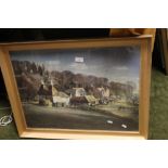 A FRAMED AND GLAZED PRINT DEPICTING A FARMYARD SCENE TITLED "CROCKHAM HILL" BY ROLAND HILDER