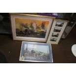 A TERENCE CUNEO PRINT ENTITLED 'LAST OF THE STEAM WORKHORSES' TOGETHER WITH TWO OTHER TRAIN INTEREST