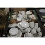 TWO TRAYS OF TEA AND DINNERWARE TO INCLUDE POOLE