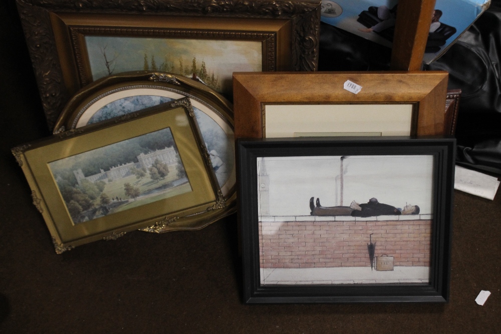 A BICYCLE JIGSAW PICTURE TOGETHER WITH A GILT FRAMED WALL MIRROR ALONG WITH TWO VICTORIAN STYLE - Image 6 of 6