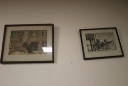 A FRAMED AND GLAZED WATERCOLOUR TITLED STRANGERS HOUSE NORWICH SIGNED E W TOOZE 1947 TOGETHER WITH A