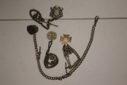 A COLLECTION OF SILVER AND WHITE METAL NECKLACES TOGETHER WITH AN ALBERT CHAIN ETC.