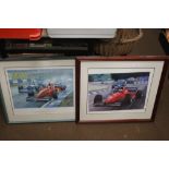 TWO FRAMED AND GLAZED MOTOR RACING INTEREST PRINTS