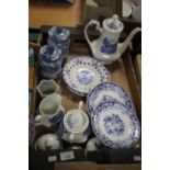A TRAY OF BLUE & WHITE CERAMICS (TRAY NOT INCLUDED)