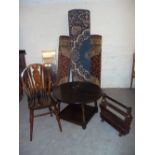 SEVEN ITEMS TO INCLUDE THREE RUGS, A MIRROR, AN OAK CIRCULAR COFFEE TABLE, WHEEL BACK CHAIR AND A