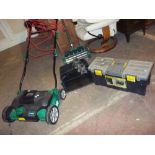 A HAND LAWN AERATOR AND AN ELECTRIC LAWN AERATOR, A STANLEY TOOL BOX AND CONTENTS