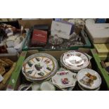 TWO TRAYS OF CERAMICS AND GLASSWARE TO INCLUDE MASONS, SPODE ETC. (TRAYS NOT INCLUDED)