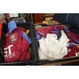 FIVE ASTON VILLA FOOTBALL TOPS AND A VINTAGE UMBRO ENGLAND SHIRT ETC., MAINLY LARGE ADULT