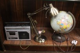 AN ANGLEPOISE LAMP, AN ELECTRIC GLOBE AND A PRINZ RADIO