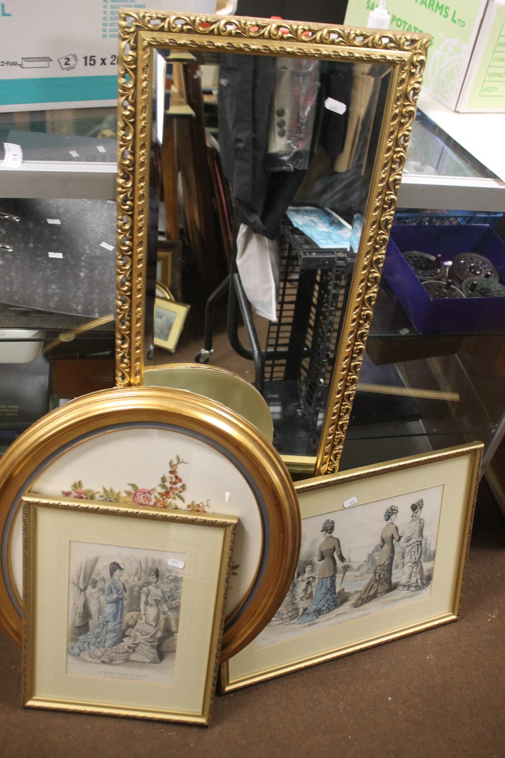 A BICYCLE JIGSAW PICTURE TOGETHER WITH A GILT FRAMED WALL MIRROR ALONG WITH TWO VICTORIAN STYLE - Image 5 of 6