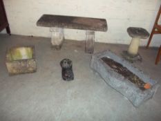 A SELECTION OF CONCRETE PLANTERS AND A CONCRETE BENCH ETC.