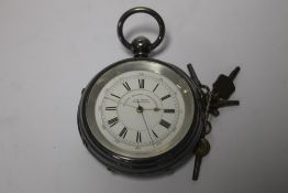 AN OVER SIZED OPEN FACE POCKET WATCH SIGNED TO THE DIAL AND MOVEMENT AND A QUANTITY OF WATCH KEYS