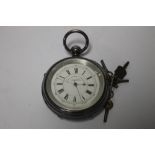 AN OVER SIZED OPEN FACE POCKET WATCH SIGNED TO THE DIAL AND MOVEMENT AND A QUANTITY OF WATCH KEYS