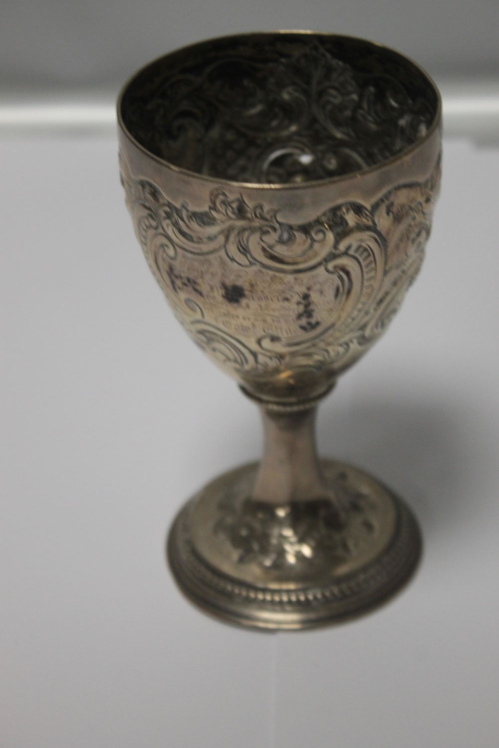 A WHITE METAL GOBLET H 14.5 CM