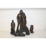 A JOHN LETTS BRONZE EFFECT SCULPTURE OF A COUPLE TOGETHER WITH THREE SMALLER JOHN LETTS FIGURES