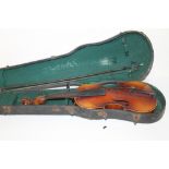 A CASED VINTAGE VIOLIN WITH ONE PIECE BACK - INTERIOR LABEL ANTONIUS STRADIVARIUS CREMONENSIS,