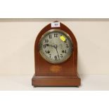 A DOME TOPPED INLAID MAHOGANY MANTEL CLOCK