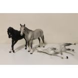 THREE BESWICK HORSES - MATT FINISH BLACK BEAUTY, MATT FINISH DAPPLE GREY HORSE AND A GLOSS FINISH