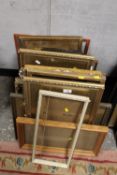 A COLLECTION OF ASSORTED PICTURE FRAMES, MOSTLY WITH GLASS TO INCLUDE GILT EXAMPLES (16)