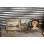 THREE OIL ON CANVAS, DEPICTING A LAKELAND SCENE, A MOUNTAINOUS LANDSCAPE AND A PORTRAIT OF A GIRL