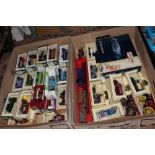 TWO TRAYS OF BOXED DIE CAST TOY CARS TO INCLUDE CORGI, DAYS GONE BY ETC. TOGETHER WITH A HORNBY