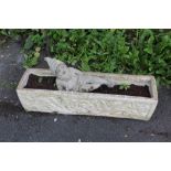 RECTANGULAR CONCRETE GARDEN PLANTER TOGETHER WITH GARDEN GNOME - HAND BROKEN