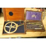 A MAHOGANY CASED BRASS 'J. HALDEN & CO OF MANCHESTER AND LONDON' PROTRACTOR, TOGETHER WITH A