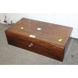 AN ANTIQUE ROSEWOOD WRITING SLOPE BOX, FITTINGS REMOVED, W 46 CM, H 13 CM, D 25 CM