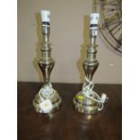 A PAIR OF MODERN SILVER TABLE LAMPS - NO SHADES H-44 CM