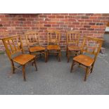 A HARLEQUIN SET IF FIVE SCHOOL / CHURCH CHAIRS