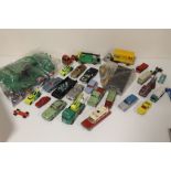A QUANTITY OF DIECAST TOY CARS TO INCLUDE SPOT-ON, DINKY AND CORGI EXAMPLES TOGETHER WITH SUBBUTEO