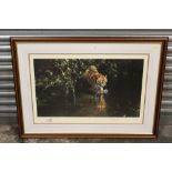 A FRAMED AND GLAZED SIGNED LIMITED EDITION DAVID SHEPHERD PRINT ENTITLED ' BURNING BRIGHT' 1070/